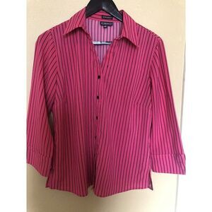 Elementz Stretch Hot Pink Striped Botton-up Blouse Size M